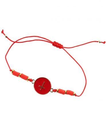 image:Image Náramek šňůrka, křížek v kolečku, červený