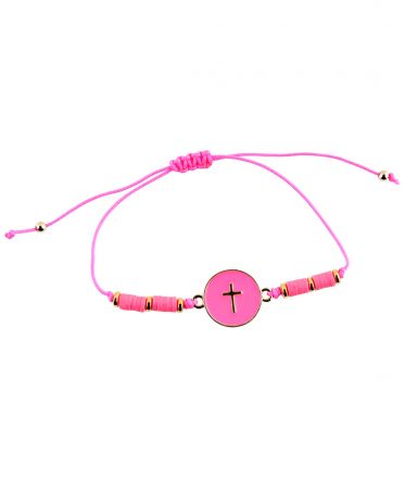 image:Image Náramek šňůrka, křížek v kolečku, zářivě růžový