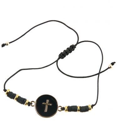 image:Image Náramek šňůrka, křížek v kolečku, černý