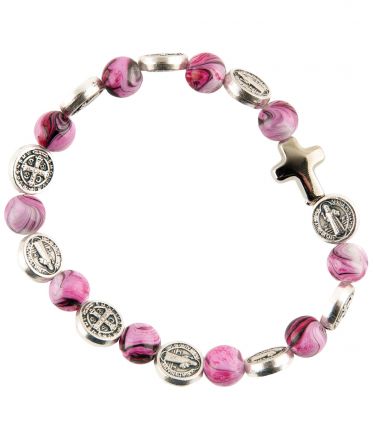 image:Image Náramek desátek sv. Benedikt - korálek růžový žíhaný