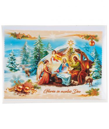 image:Image Přání vánoční - betlém, zimní krajina, brokát 11,5 x 16,5 cm