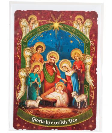 image:Image Přání vánoční - Svatý Rodina s anděly, brokát 16,5 x 11,5 cm