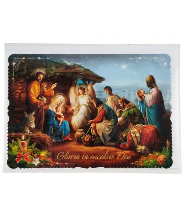 image:Image Přání vánoční - betlém a Tři králové, brokát 11,5 x 16,5 cm