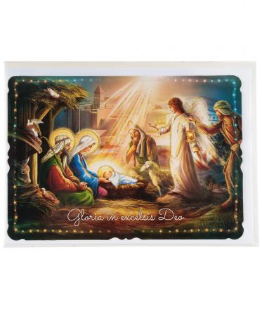 image:Image Přání vánoční - betlém s pastýři, brokát 11,5 x 16,5 cm