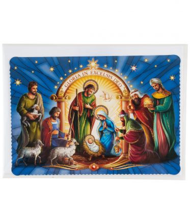 image:Image Přání vánoční - Svatá Rodina, Tři králové a pastýři, brokát 11,5 x 16,5 cm