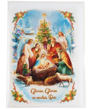 image:Image Přání vánoční - Svatá Rodina, brokát 16,5 x 11,5 cm