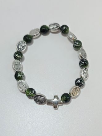 image:Image Náramek desátek Boží Milosrdenství - korálek tmavě zelený žíhaný