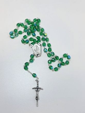 image:Image Růženec, korálek kovově světle zelený, voda z Lurd, kříž papežský