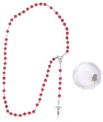 image:Image Růženec v krabičce, vůně růže, medailka PM, křížek papežský