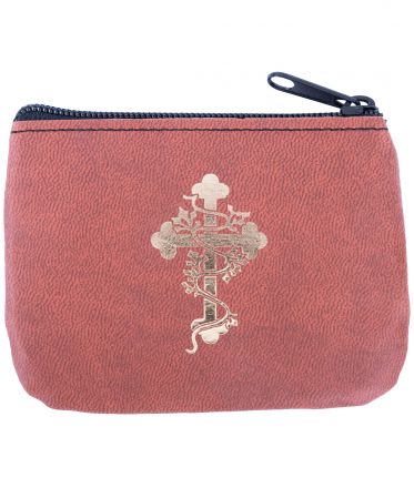 image:Image Pouzdro na růženec středně hnědé kříž s ratolestí