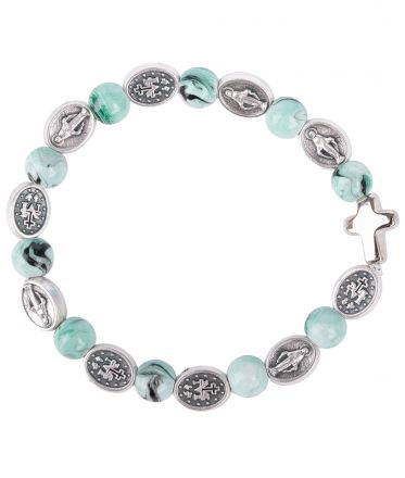 image:Image Náramek desátek Zázračná medailka - korálek světle zelený žíhaný