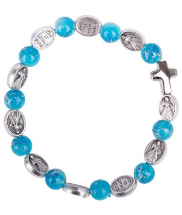 image:Image Náramek desátek Boží Milosrdenství - korálek tyrkysový žíhaný
