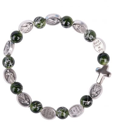 image:Image Náramek desátek Boží Milosrdenství - korálek tmavě zelený žíhaný