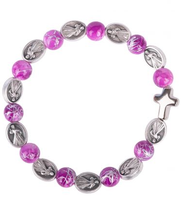 image:Image Náramek desátek Boží Milosrdenství - korálek růžový žíhaný