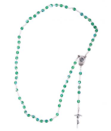 image:Image Růženec, korálek kovově světle zelený, voda z Lurd, kříž papežský