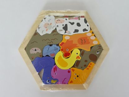 image:Image Puzzle - zvířátka z farmy dřevěná (šestihran/větší)