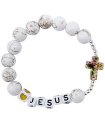 image:Image Náramek s nápisem Jesus na kostkách + korálek bílý žíhaný