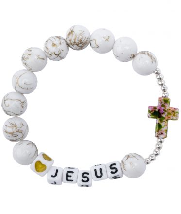 image:Image Náramek s nápisem Jesus na kostkách + korálek bílý žíhaný