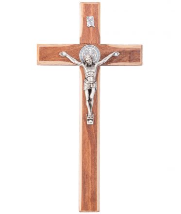 image:Image Kříž na zeď - tmavě hnědý, zkosené hrany, medailka Benedikt 20,5cm