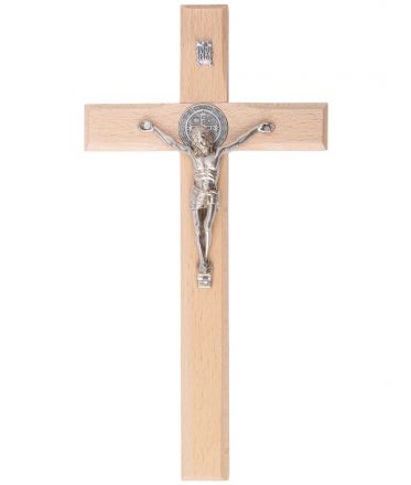 image:Image Kříž na zeď - světlý, zkosené hrany, medailka Benedikt 20,5cm